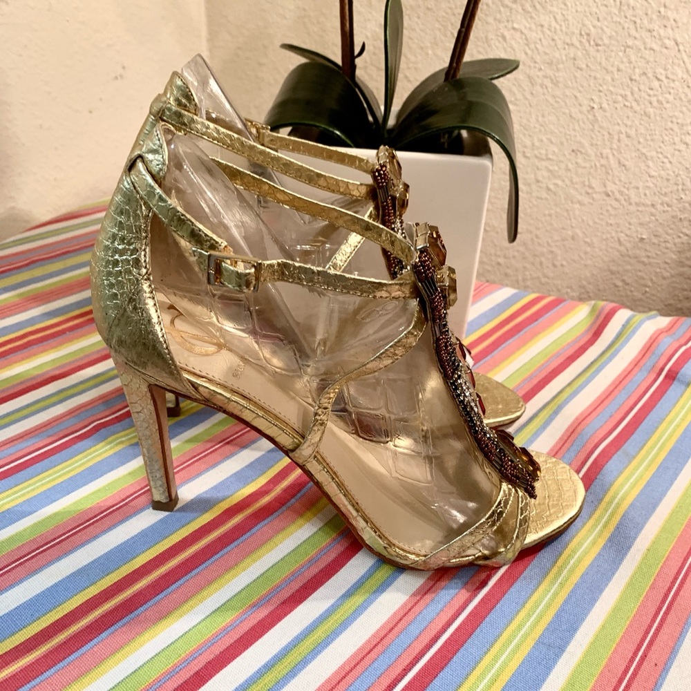 Vince Camuto Signature Jewel and Gold heels - Picture 3 of 9